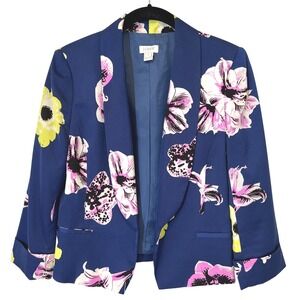 J. Crew Womens Navy and Pink Floral Blazer Easy Wear Spring Summer Jacket Size 2
